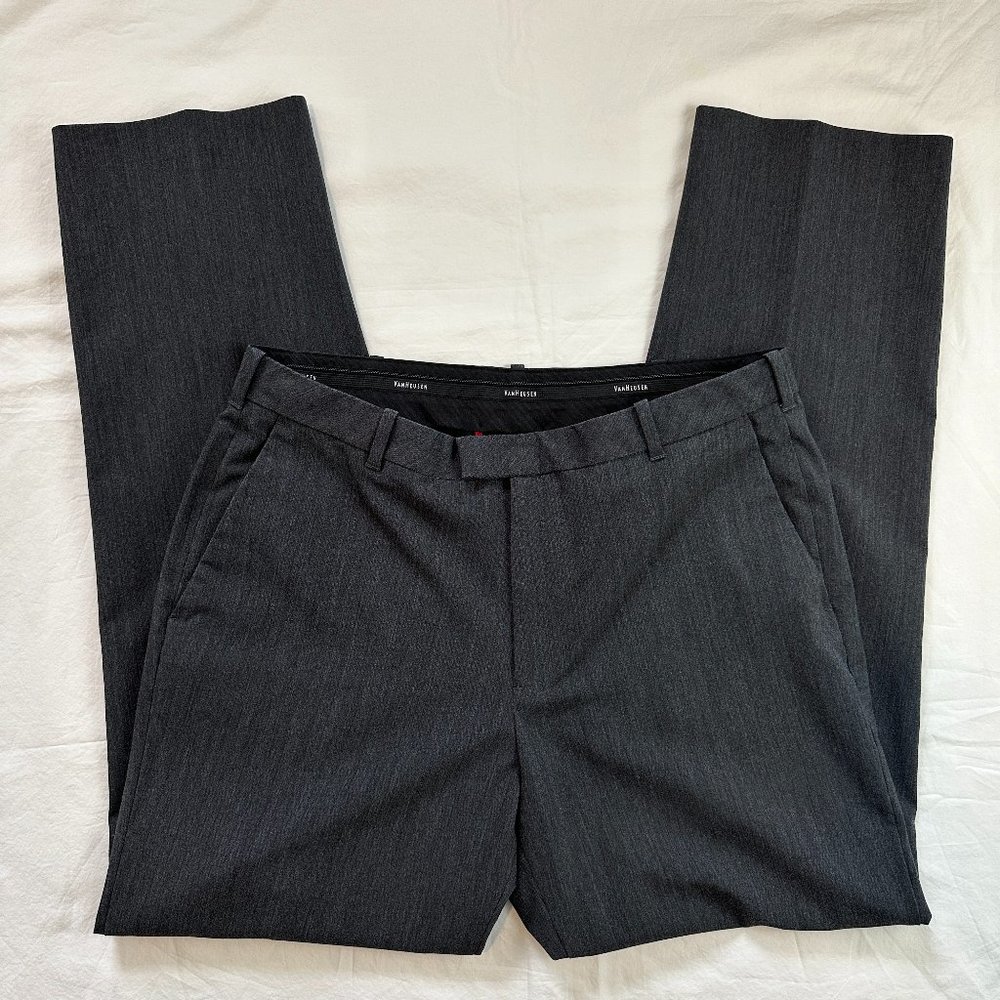 Van Heusen Men's 34 x 32 Dress Slacks Gray Suit Pants Dark Gray